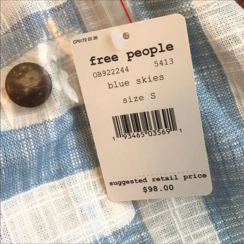 Free People Away at Sea Linen Blend Striped Blouse Top Size Small NEW